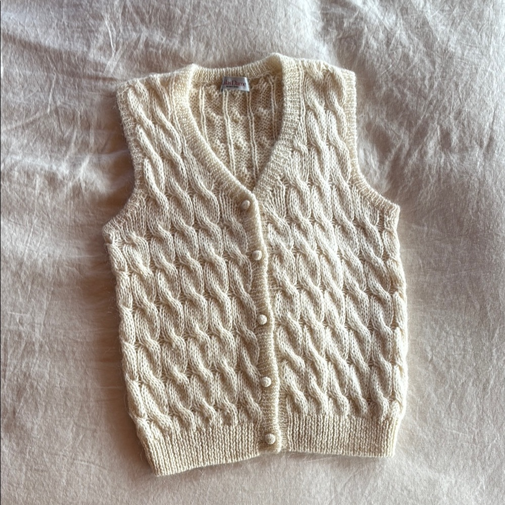 Vintage Cream Cable Knit Button Front Sweater Vest